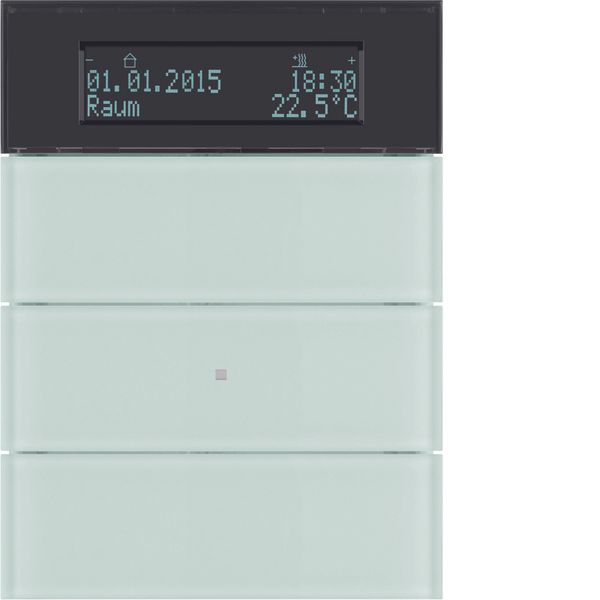 B.IQ push-button 3gang thermostat, display, KNX - B.IQ, glass p. white image 1