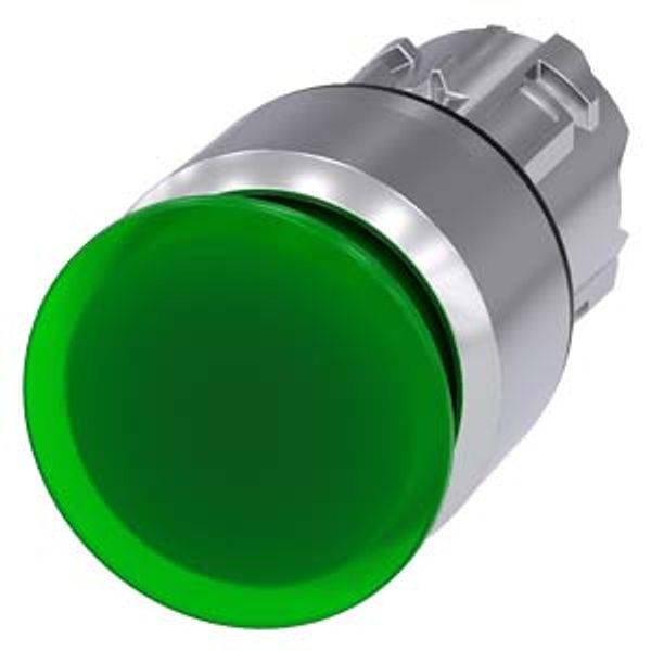 Illuminated mushroom pushbutton, 22 mm, round, metal, shiny, green, 30  3SU1051-1AA40-0AA0-Z Y12 image 1