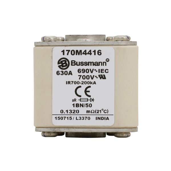 Fuse-link, high speed, 630 A, AC 690 V, size 1, 53 x 69 x 51 mm, aR, IEC, UL, single indicator, flush end, M8 image 15