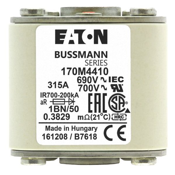 Fuse-link, high speed, 350 A, AC 1250 V, size 1, 53 x 69 x 80 mm, aR, IEC, UL, single indicator image 7