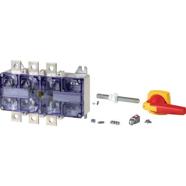 Switch-disconnector, DMV, 400 A, 4 pole, Emergency switching off function, With red rotary handle and yellow locking ring, With metal shaft for a cont image 3