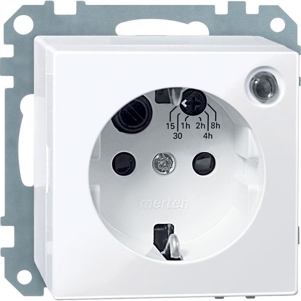 SCHUKO timer socket-outlet with shutter, active white, glossy, System M image 1