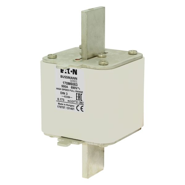 Fuse-link, high speed, 500 A, AC 690 V, DIN 3, 75 x 89 x 150 mm, gR, DIN, IEC, single indicator image 5