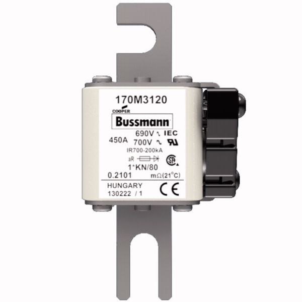 Fuse-link, high speed, 450 A, AC 690 V, compact DIN 1, 45 x 59 x 104 mm, aR, DIN, IEC, single indicator image 1