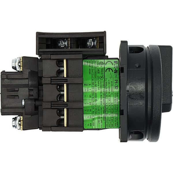 Main switch, P1, 32 A, flush mounting, 3 pole, 1 N/O, 1 N/C, STOP function, With black rotary handle and locking ring, Lockable in the 0 (Off) positio image 9