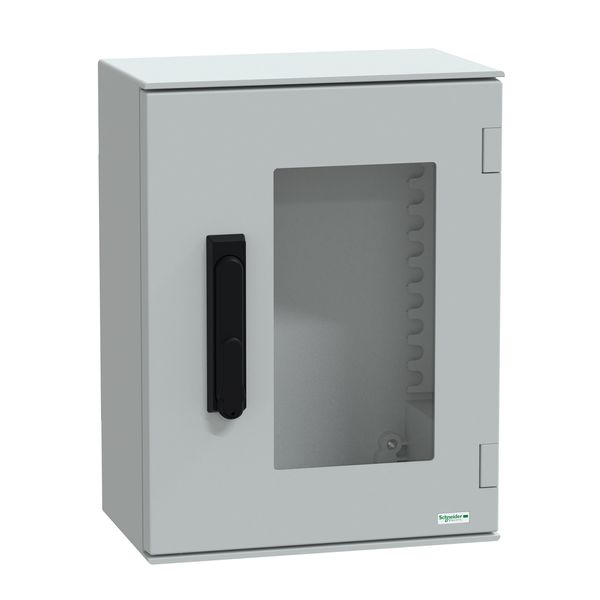 wall-mounting encl. polyester monobloc IP66 430x330x200mm 3p.lock glazed door image 1