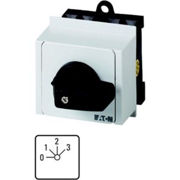 Step switches, T0, 20 A, service distribution board mounting, 2 contact unit(s), Contacts: 3, 45 °, maintained, With 0 (Off) position, 0-3, Design num image 4