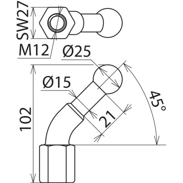 Fixed ball point D=25mm, angled (45°) with M12 female thread image 2