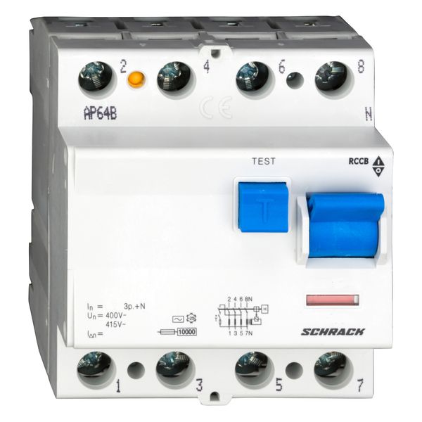 Residual current circuit breaker 63A, 4-pole, 100mA, type AC image 1