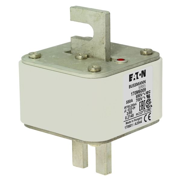 Fuse-link, high speed, 550 A, AC 690 V, DIN 3, 76 x 76 x 109 mm, aR, DIN, IEC, single indicator image 18