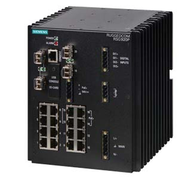 6GK6092-0PS21-0BA0-Z A01+B00+C00+D00 RUGGEDCOM RSG920P is a fully managed Ethernet switch with 128-bit Encryption and 20 non-blocking Gigabit Ethernet ports image 1