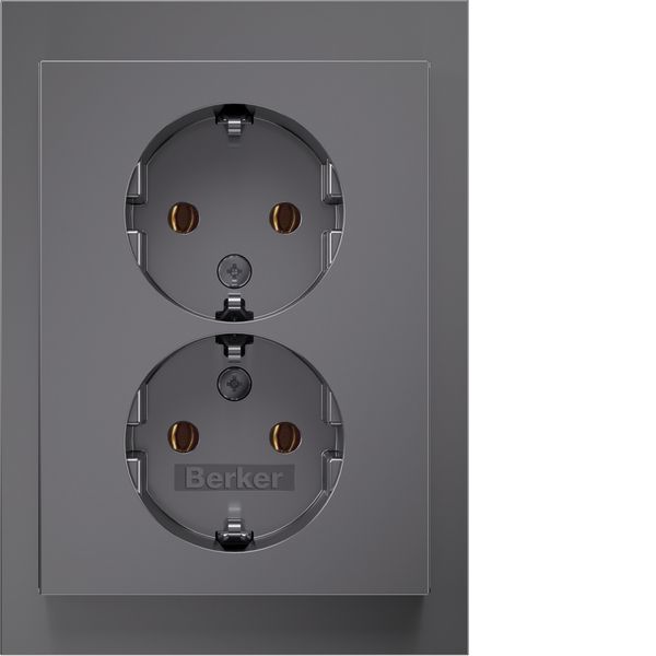 Double socket SCHUKO with Coverplate high, K.5 stain st. image 1