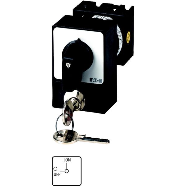 ON-OFF switches, T0, 20 A, flush mounting, 3 pole, with black thumb grip and front plate, Cylinder lock SVA image 2