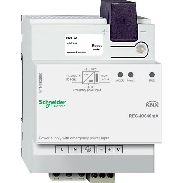 KNX power supply REG-K/640 mA with emergency power input, light grey image 1