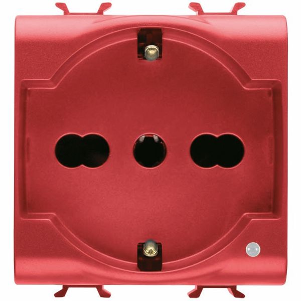 ITALIAN/GERMAN STANDARD SOCKET-OUTLET 250V ac - FOR DEDICATED LINES - 2P+E 16A DUAL AMPERAGE - P30-P17 - 2 MODULES - RED - CHORUSMART image 2