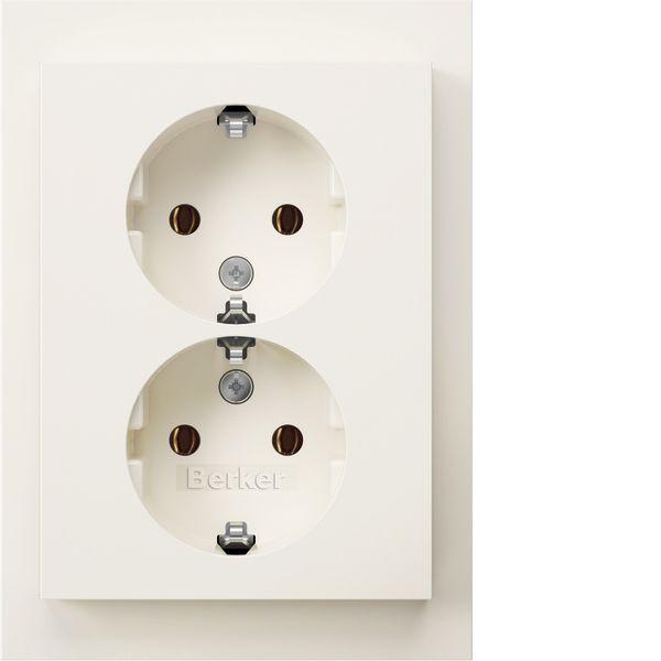 Double socket SCHUKO with Coverplate high, K.1/ pw gl image 1