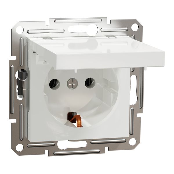 Asfora - single socket outlet with side earth - 16A lid wo frame white image 3