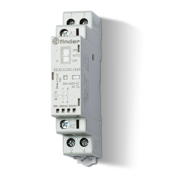 Mod.contactor 17,5mm.2NO 25A/24VUC, AgSnO2/Mech./Auto-On-Off/LED (22.32.0.024.4340) image 1