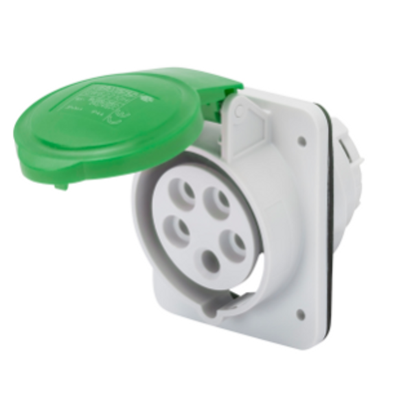 10° ANGLED FLUSH-MOUNTING SOCKET-OUTLET HP - IP44/IP54 - 2P+E 16A >50V >300-500HZ - GREEN - 2H - SCREW WIRING image 1