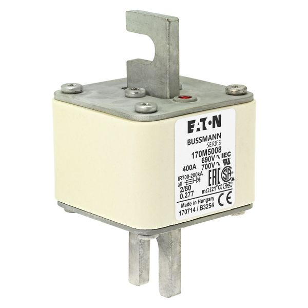 Fuse-link, high speed, 400 A, AC 690 V, DIN 2, 61 x 61 x 108 mm, aR, DIN, IEC, single indicator, 80 mm centres image 10