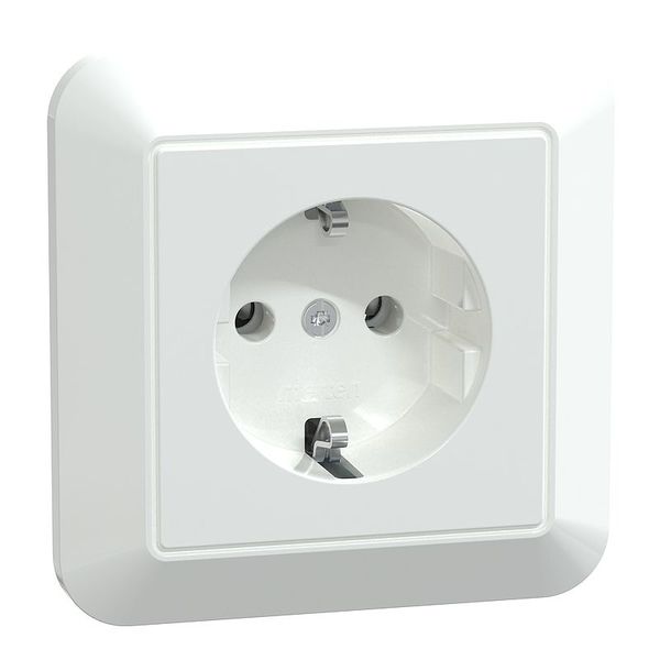 SCHUKO socket outlet with full cover plate, plug-in terminals, active white glossy, 1-M image 1