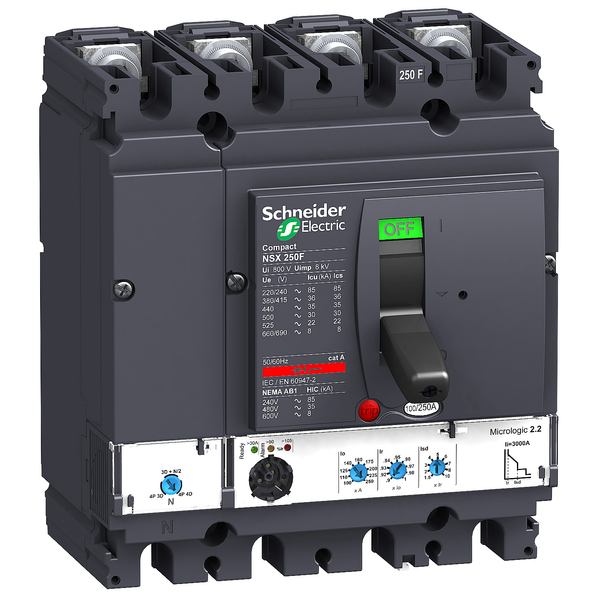 circuit breaker ComPact NSX250F, 36 kA at 415 VAC, MicroLogic 2.2 trip unit 100 A, 4 poles 4d image 4