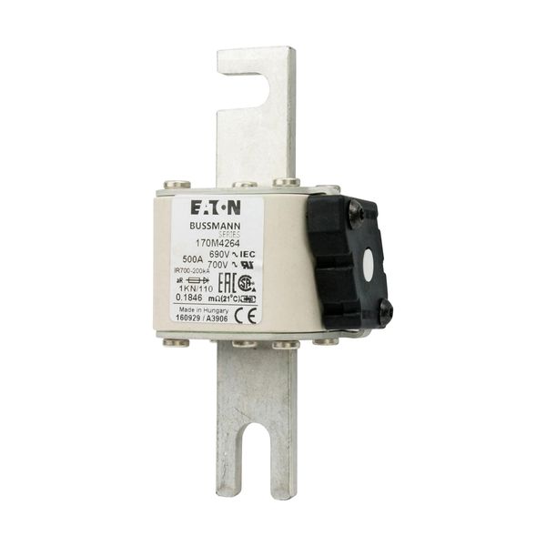 Fuse-link, high speed, 500 A, AC 690 V, DIN 1, 53 x 69 x 138 mm, aR, DIN, IEC, single indicator image 7