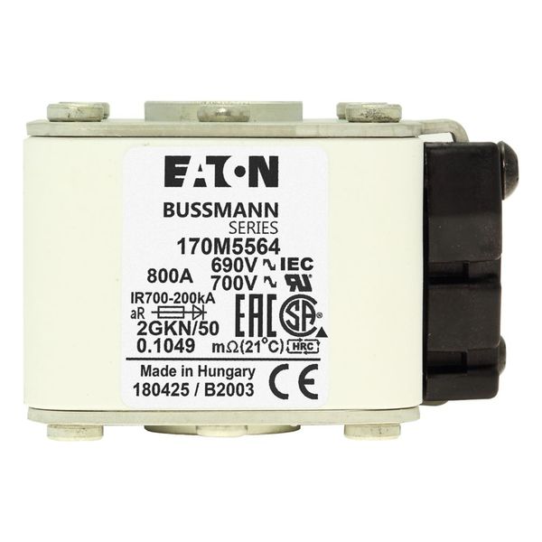 Fuse-link, high speed, 800 A, AC 690 V, size 2, 61 x 77 x 51 mm, aR, IEC, UL, type K indicator, flush end, 16 UNC image 10