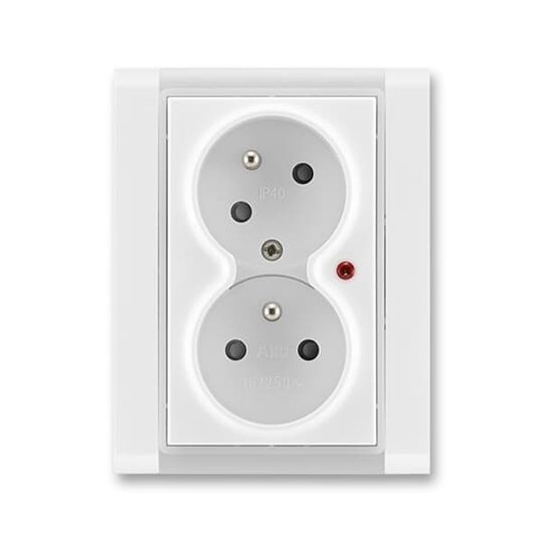 5593F-C02357 01 Double socket outlet with earthing pins, shuttered, with turned upper cavity, with surge protection image 1