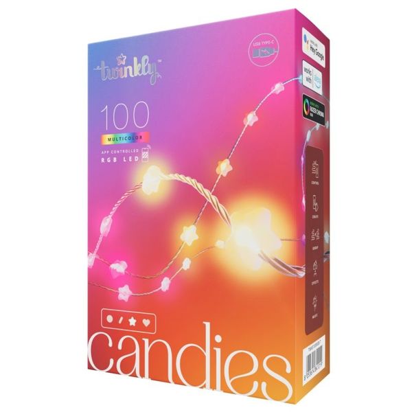 Twinkly Candies – 100 Star-shaped RGB LEDs, Clear Wire, USB-C image 1