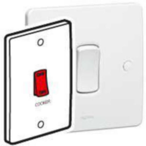 Double pole switch Synergy - Double pole red rocker - 45 A 250 V~ - 146x86 mm - white image 1