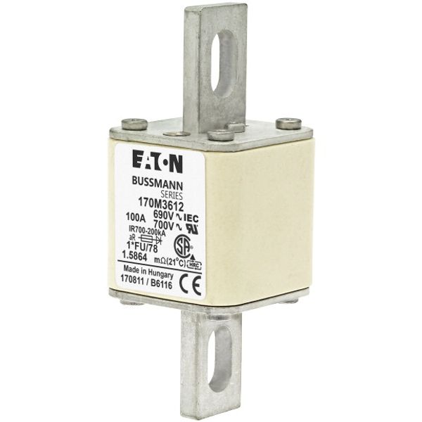 Fuse-link, high speed, 100 A, AC 690 V, compact size 1, 45 x 45 x 110 mm, aR, IEC, UL image 4