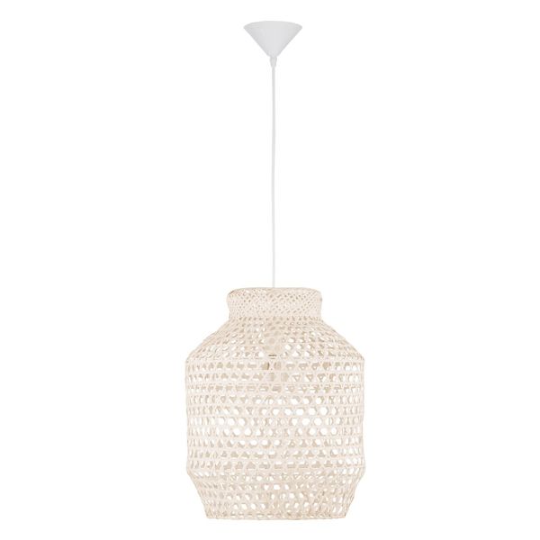 Ivory Rattan  White Fabric Wire & Base  LED E27 1x12 Watt 230 Volt  IP20 Bulb Excluded   D: 35 H1: 44 H2: 250 cm Adjustable height image 1