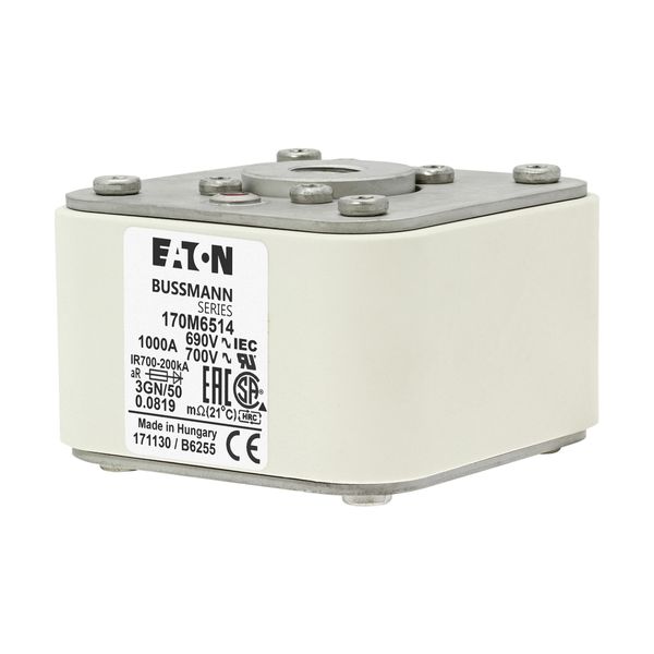 Fuse-link, high speed, 1000 A, AC 690 V, size 3, 76 x 92 x 53 mm, aR, IEC, UL, single indicator image 12