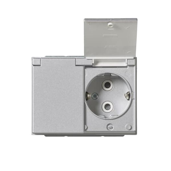 302EUCK-83 Socket outlet Protective contact (SCHUKO) with Hinged Lid Aluminium - Impressivo image 1