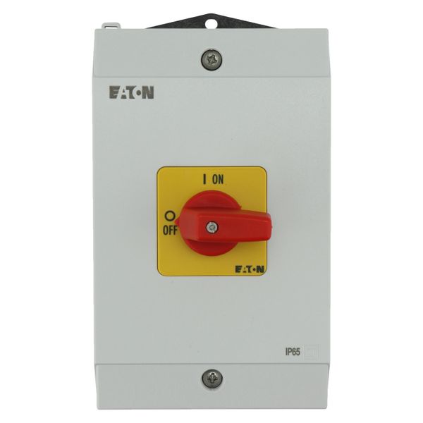 On-Off switch, P1, 40 A, surface mounting, 3 pole, Emergency switching off function, with red thumb grip and yellow front plate, hard knockout version image 8