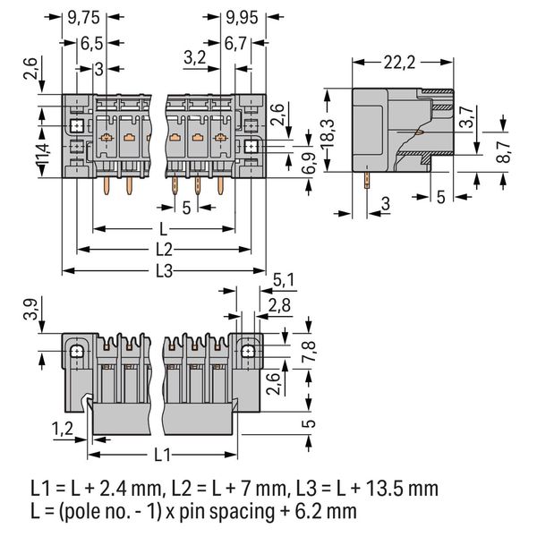 THT male header 1.0 x 1.0 mm solder pin angled gray image 2