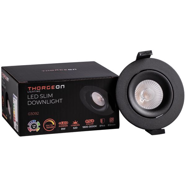 LED Downlight 8W Dim to Warm 520lm IP44 38° CRI>90 PF>0,9 (Internal Driver Included) RAL9005 THORGEON image 1