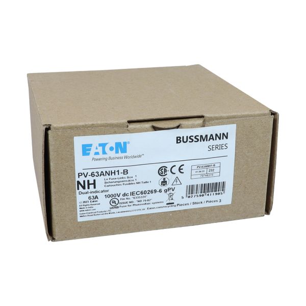 Fuse-link, high speed, 63 A, DC 1000 V, NH1, gPV, UL PV, UL, IEC, dual indicator, bolted tags image 7