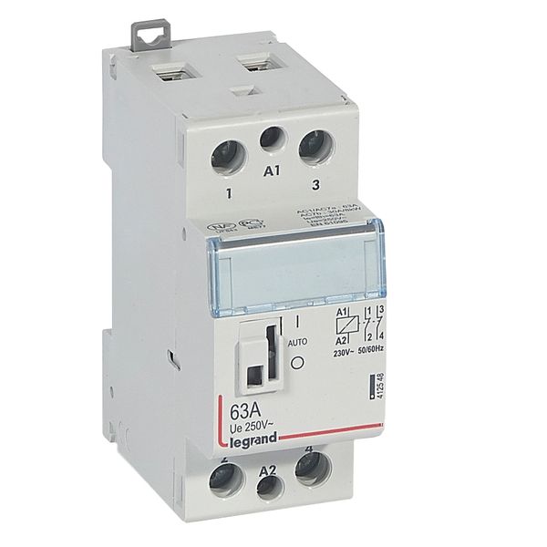 Power contactor CX³ - with 230 V~ coll and handle - 2P - 250 V~ - 63 A - 2 N/C image 1