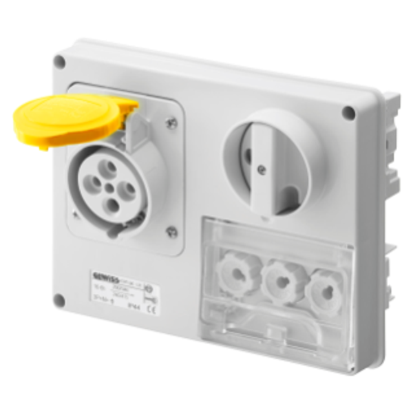 FIXED INTERLOCKED HORIZONTAL SOCKET-OUTLET - WITHOUT BOTTOM - WITH FUSE-HOLDER BASE - 3P+E 16A 100-130V - 50/60HZ 4H - IP44 image 1