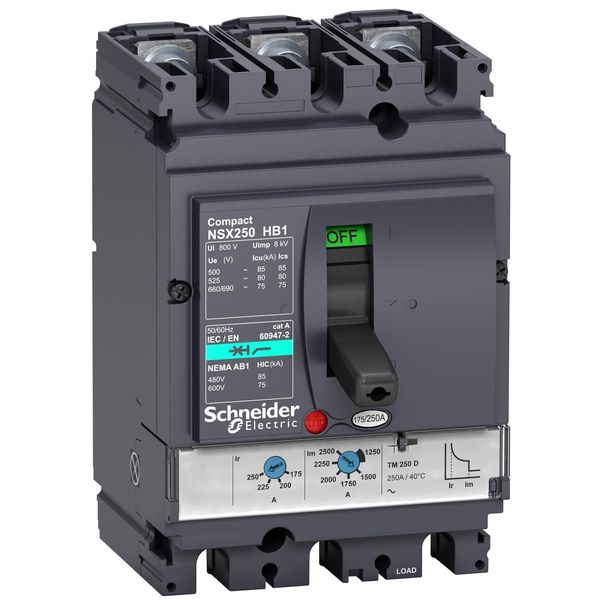 circuit breaker ComPact NSX100HB1, 75 kA at 690 VAC, TMD trip unit 100 A, 3 poles 3d image 3