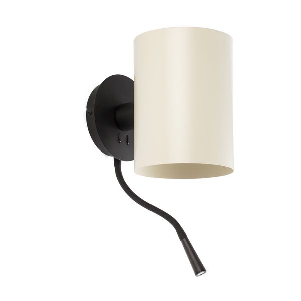 GUADALUPE BLACK WALL LAMP WITH READER BEIGE LAMPSH image 1
