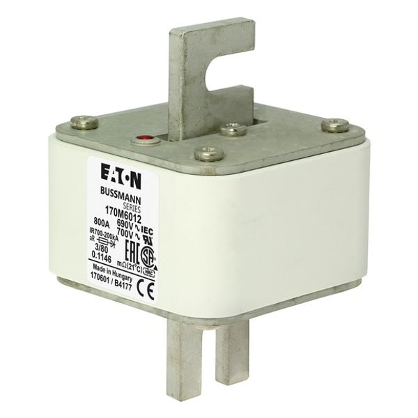 Fuse-link, high speed, 800 A, AC 690 V, DIN 3, 76 x 76 x 109 mm, aR, DIN, IEC, single indicator image 3