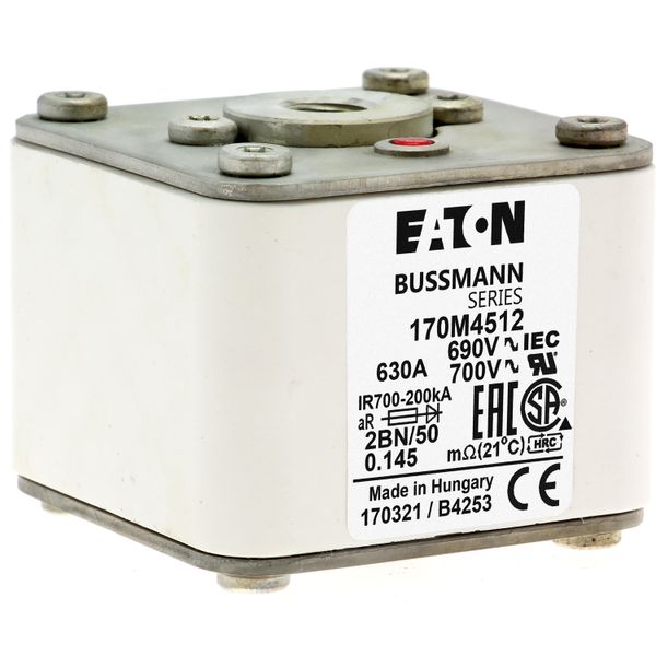 Fuse-link, high speed, 630 A, AC 690 V, size 2, 61 x 77 x 51 mm, aR, IEC, UL, single indicator, flush end, M10 image 24