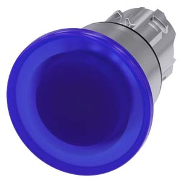 Illuminated mushroom pushbutton, 22 mm, round, metal, shiny, blue, 40 mm, latching, pull-to-unlatch mechanism,  3SU1051-1BA50-0AA0-Z Y15 image 2