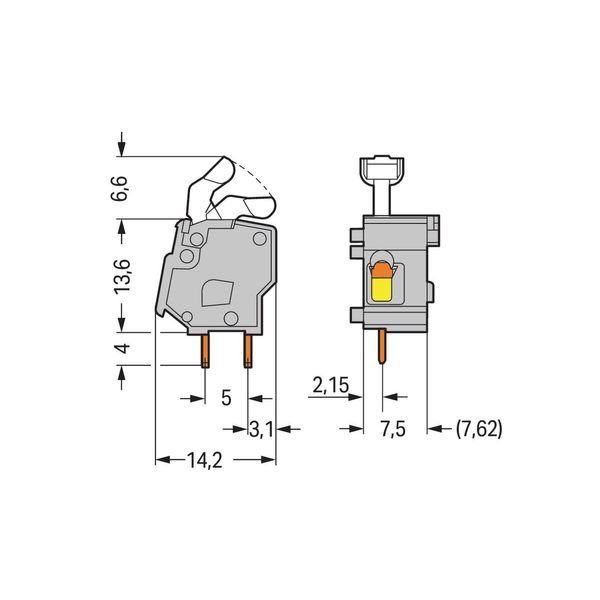 Stackable PCB terminal block push-button 2.5 mm² red image 2