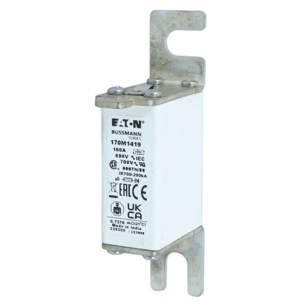 Fuse-link, high speed, 160 A, AC 690 V, DIN 000, aR, DIN, IEC, single indicator, live gripping lugs image 5