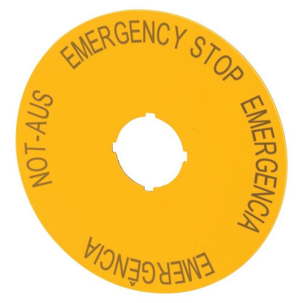 Label, emergency switching off, yellow, D=90mm, 4 languages, DE, EN, ES, PT image 6