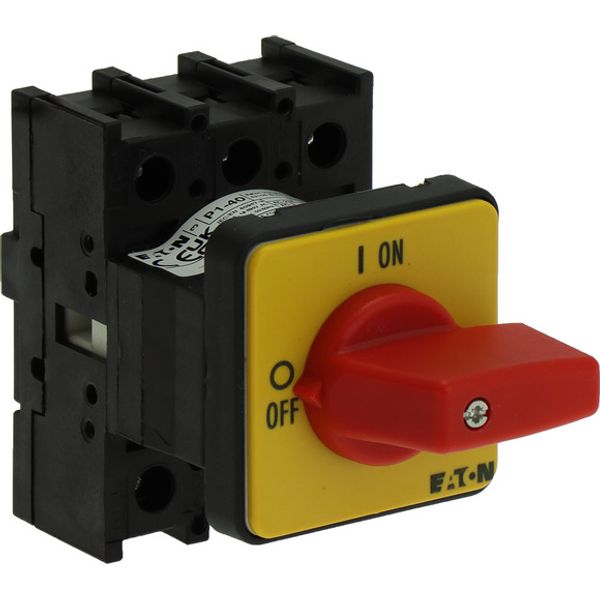On-Off switch, P1, 40 A, flush mounting, 3 pole, Emergency switching off function, with red thumb grip and yellow front plate image 2